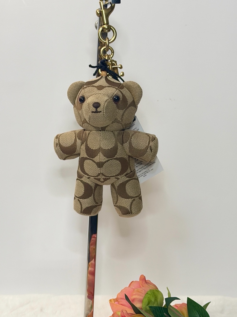 Coach bear bag charm in signature jacquard